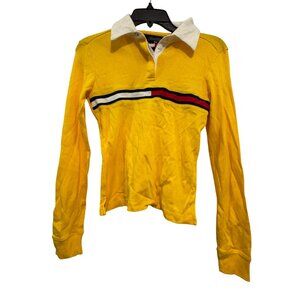 Tommy Jeans Rugby Shirt Womens S Yellow White Long Sleeve Cotton Colorblock